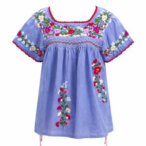 Siren Boho Embroidered Peasant Blouse Periwinkle Floral Cottagecore M festival